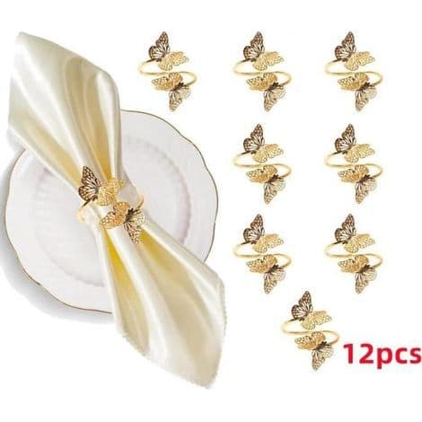 Serviettring - Sommerfugl - Metall - 12 stk - Gull - Elegant borddekorasjon