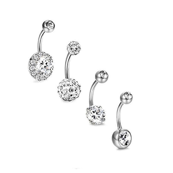 4 st/set Kvinnor Rhinestone Rund Kula Hantel Navelring Navelpiercing