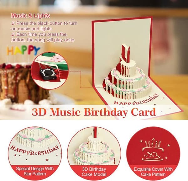 3D Pop-Up Musikfödelsedagskort - Perfekt present till vänner - Etikett