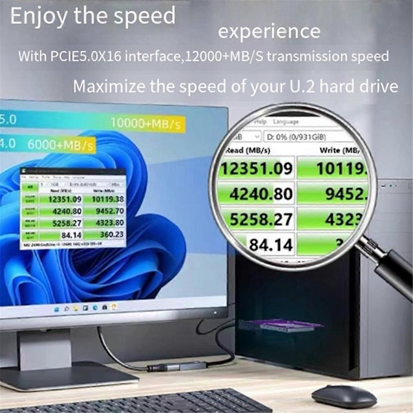 PCIe 5.0 till U.2(SFF-8639) Adapter, 128Gbps GEN5 U.2 SSD till PCIE X4 X8 X16 Expansionskort för PCIe 4