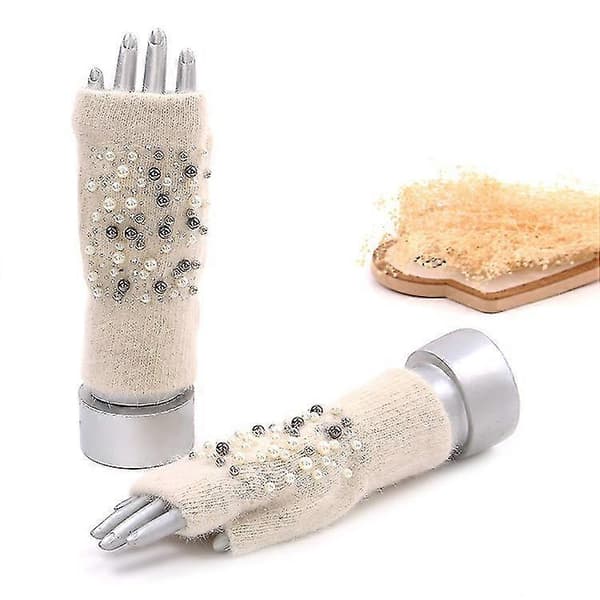 Vinter Chic Pärlor Stickade Handskar Körning Skrivning Kort Fingerlös Vante 2set flerfärgad