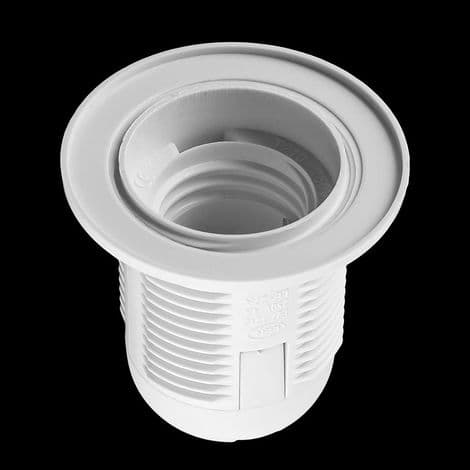 Sett med 2 E27 lampeholdere med hvit gjenget plastskall for erstatningslamper, lampeskjermringer for bordlamper og gulvlamper