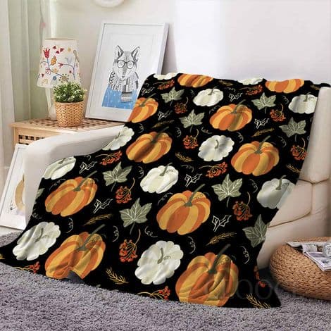 Halloween Tæppe - 3D Græskar og Spøgelsesmønster Flonel Tæppe - 127 x 152 cm - Ideelt til Sofa, Seng eller Stue - Stil 2