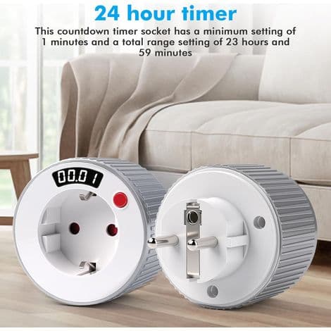 Timerstik, AC230V 16A 3680W, LED-display, 24-timers timer med 1 minuts interval