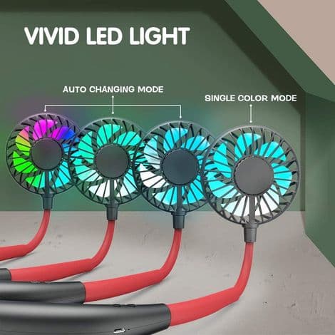 Mini bærbar USB-vifte med LED-lys, oppladbar bærbar halsvifte, 3-trinns dobbelthodebevegelse