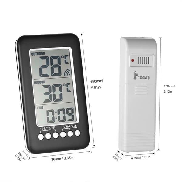 2-i-1 Trådløst Indendørs og Udendørs Termometer med Ur, LCD Termometer Display (℃/℉), Digitalt Indendørs/Udendørs Termometer