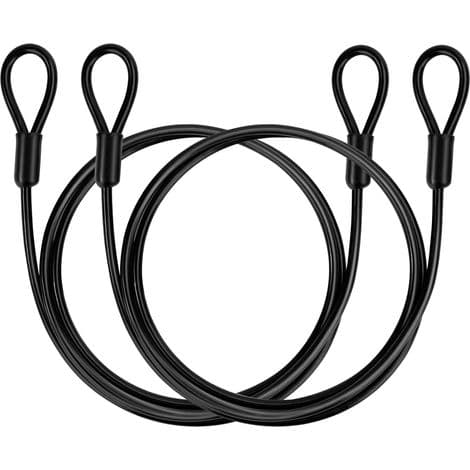 (2 delar) Cykelstöldskyddskabel, säkerhetskabel i stål med öglor, 1m längd, 3mm tjocklek med PVC-beläggning