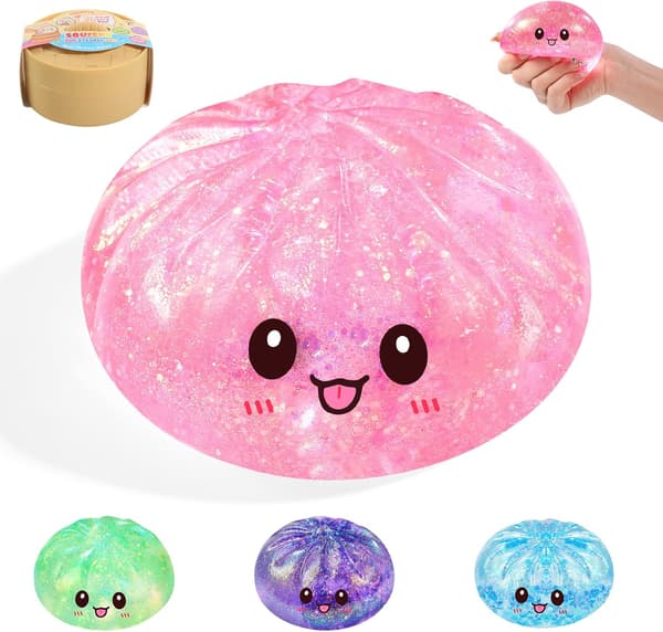 Sugar Dumpling Squishy Mystery Box, Glitter Bao Bun Klemmeleke, Stressavlastende Leke (Rosa)