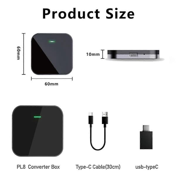 Kablet til trådløs adapterboks 2-i-1 Carplay og Android Auto Miniboks for USB/Type C-dongle Plugg en