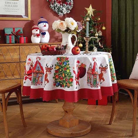 Juleduk - Flekkbestandig duk, vaskbar polyesterduk, 150 cm rektangulær og rund duk til julebordutstyr