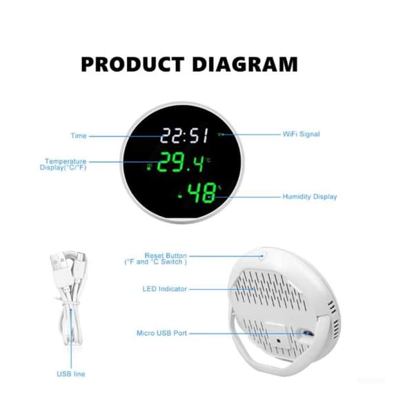 Tuya WiFi-sensor – Temperatur/luftfuktighet – Spegel LED-display – App-timing – Realtidsövervakning