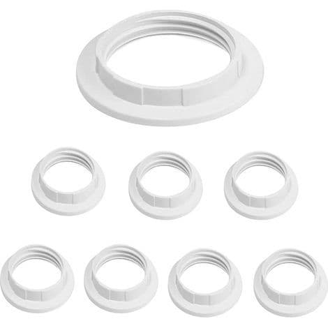 – Sæt med 8 E27 reduktionsringe til lampeskærme – Hvid hård plast – 6 cm udvendig diameter – Hurtig, værktøjsfri installation