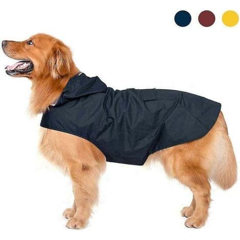 Ekstra stor regnfrakk med hette til hunder med refleksstriper. 100 % vanntett regnjakke til hund.