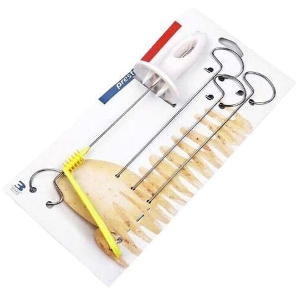 Spiralpotetkuttersett med hullstanse, spiralkutter og tenner, ideelt for grilling og andre fester.