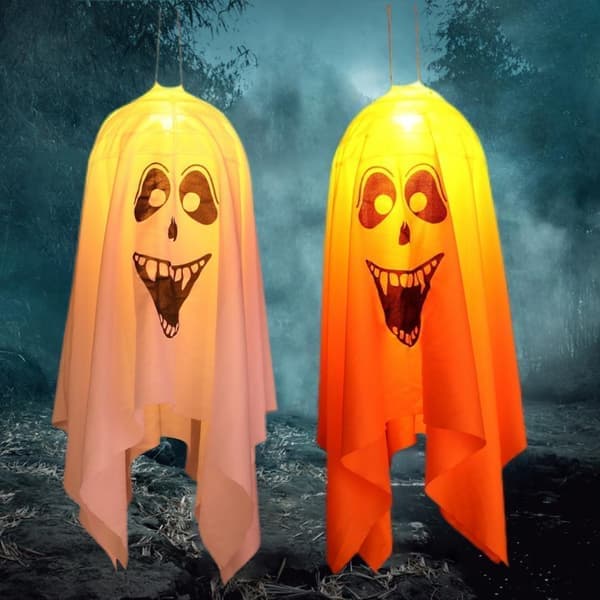 2-pack LED Lysande Spöke Halloween Dekorationer Hängande Prydnader för Trädgård Gårdsfest