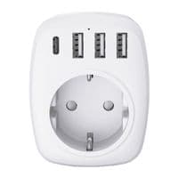 EU/UK Rejseadapter - 4 USB-porte - Hvid - Voltman