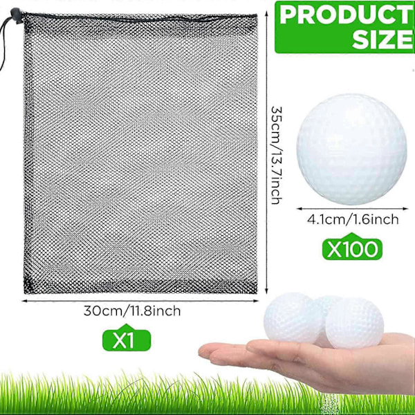 100 st Golf Övningsbollar Ihåliga Golfbollar Träning Golfbollar med Mesh Dragsko Förvaringspåsar f