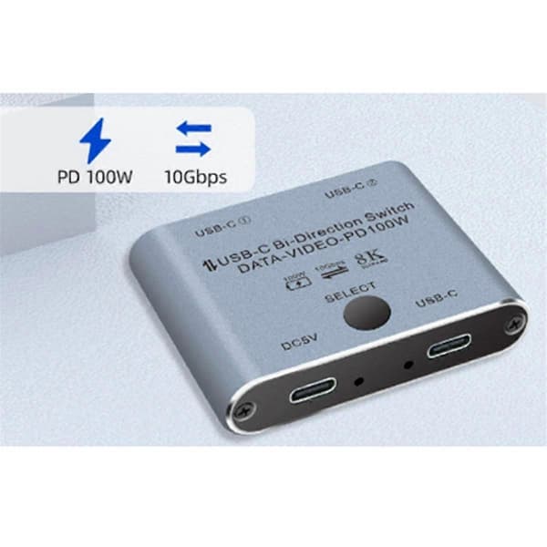 Switch Splitter til 2 computere, Bi Directionel USB C KVM Switch 1 ind 2 ud til 8K@60Hz/4K@144Hz Vid