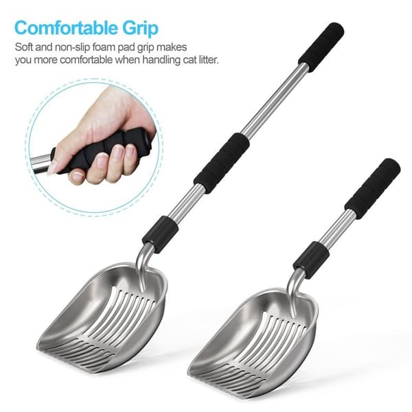 Justerbar kattesandspade – Solid og praktisk spade i rustfritt stål (spaltet design)