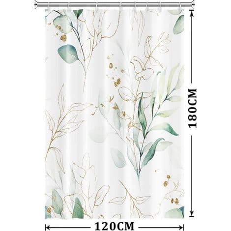 120x180cm, (Eukalyptusblad Dusjforheng), Botanisk Grønt Blad Dusjforheng, Anti-Mugg Vanntett Polyester Stoff Badekarforheng