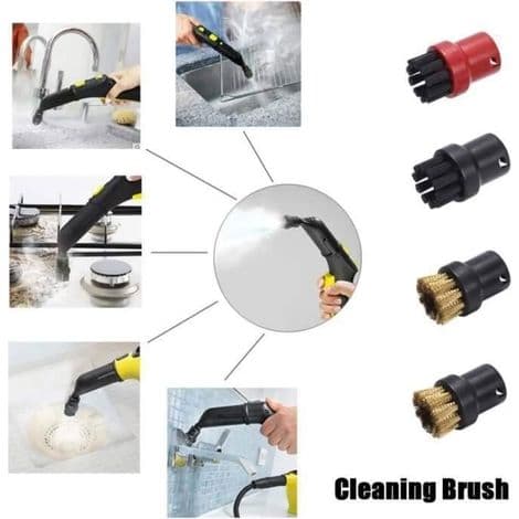 Sett med 8 runde tilbehørsbørster, nylon + messingtråd for Karcher damprenser SC1 SC2 SC3 SC4 SC5 SC7