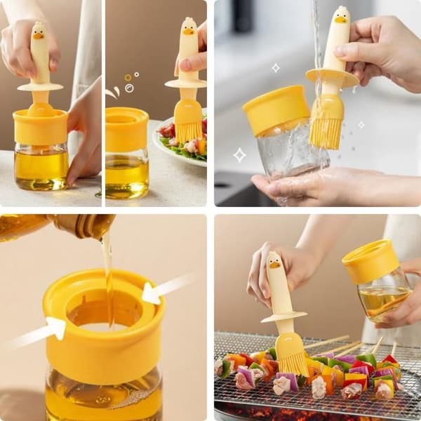 Silikoneoliepensel - Køkken - 2 i 1 - Glasoliedispenser - Varmebestandig - Orange