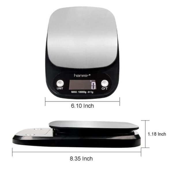 YOUNGKEE 10kg/1g Digital Køkkenvægt i Rustfrit Stål med Baggrundsbelyst LCD-display og Tarafunktion