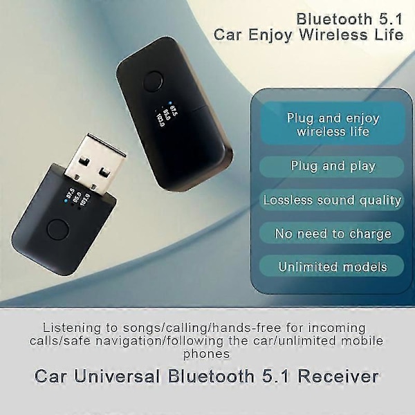 Usb Bil Bluetooth 5.1 Sändare Mottagare Mini Usb Ström