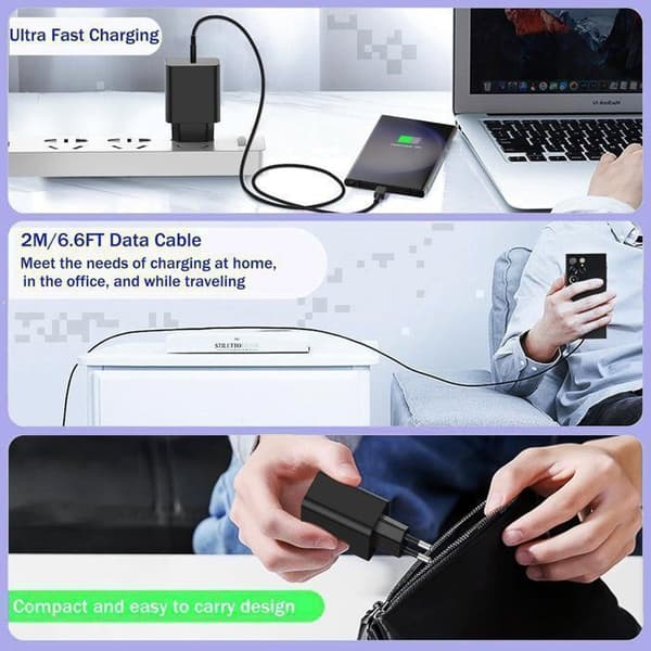 45W USB C hurtiglader, Type C-kabel kompatibel med Samsung Galaxy S24 ULTRA/S23/S2 Plus/S21 FE 5G/Note 20 osv. (2M kabel)