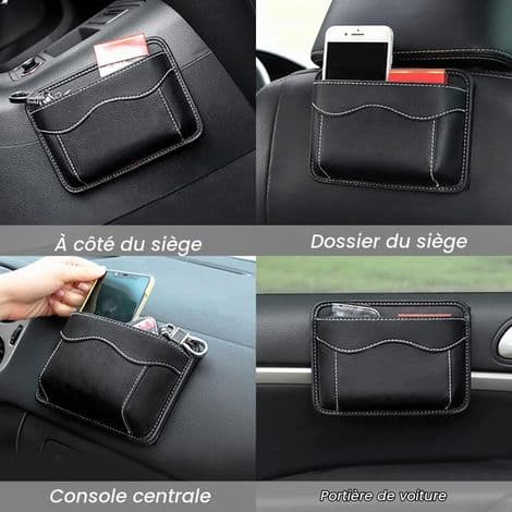 Bilsæde Side Organizer, Mini Læder Bilsæde Organizer, Sidelomme Opbevaring til Bildokumenter, Mapper, Telefon, Nøgler, Valuta (Grå)