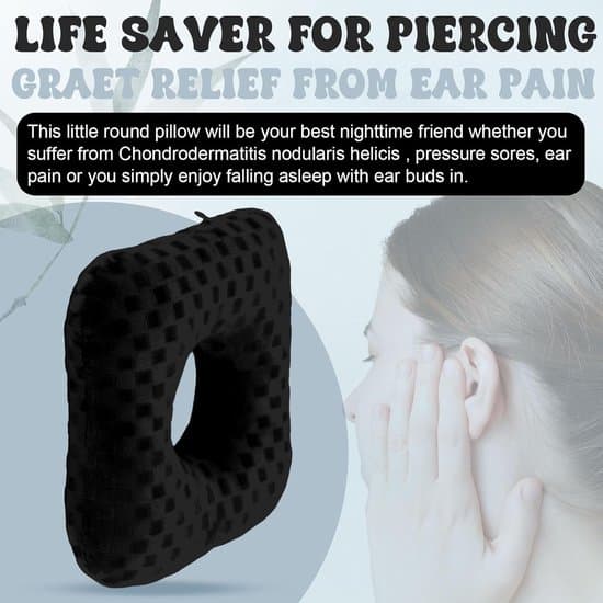 Öronpiercingkudde - 2 stycken - O-formad sovkudde med cirkulära skydd för öronvärk, inflammation och liggsår - Svart