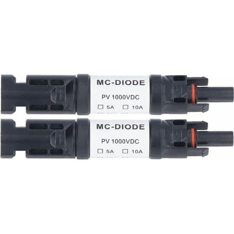 Pakke med 2 solcellekontakter 1000V med integrert anti-reversdiode, IP68 vanntett for solcellepanelkobling (10A)