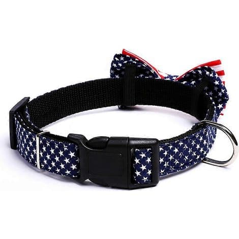 Hund-/kattkoppel i PU med fluga och flagga (2-pack) - Justerbart