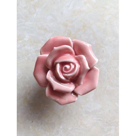 8 stk. elegante rosenrøde blomsterkeramiske møbelknopper skabsskuffehåndtag