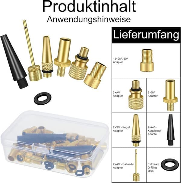 Sæt med 32 cykelventiladaptere, AV DV SV, cykelventiladapter, tilbehørssæt til alle cykelpumper.