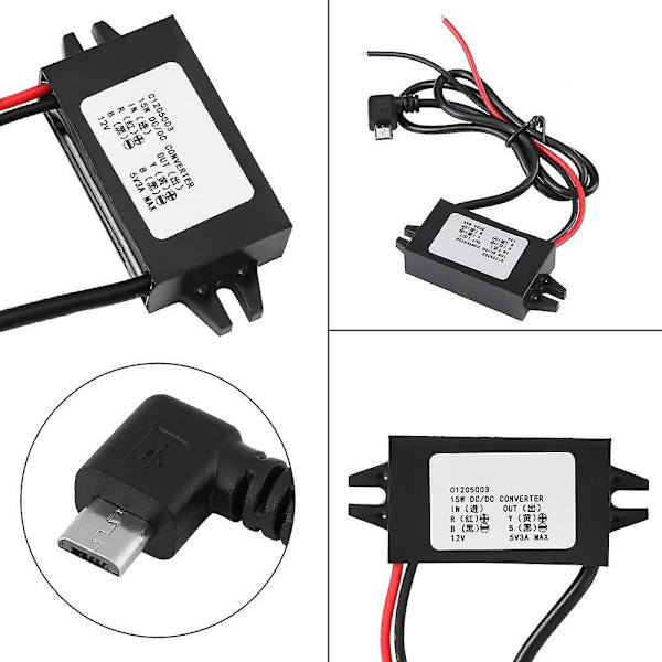 DC-DC 12V til 5V 3A Micro USB Konverter Spenningsregulator for Bil Smartphone