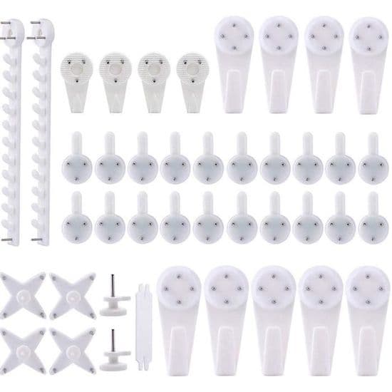 Bildeopphengssystem - 42 stk - Hvit - Plast - Veggmontering uten boring