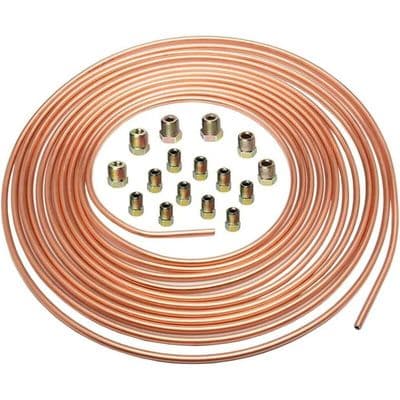 Kopparbromsslang - ZOR® - 6,35 mm - 1/4\" - 7,6 m - 16 muttrar - Rostbeständig beläggning - Flexibel