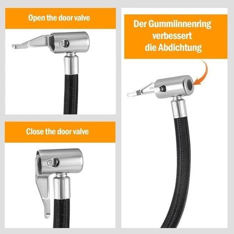 2-delad bildäcksventil, 8 mm uppblåsningsventil med 35 cm flexibel gummislang, bildäcksventil