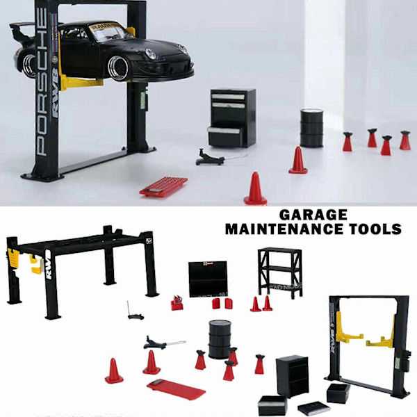 1:64 Diorama Garage Underhållsverktyg Set Legering Pressgjuten Modell 12st Bil Display FT