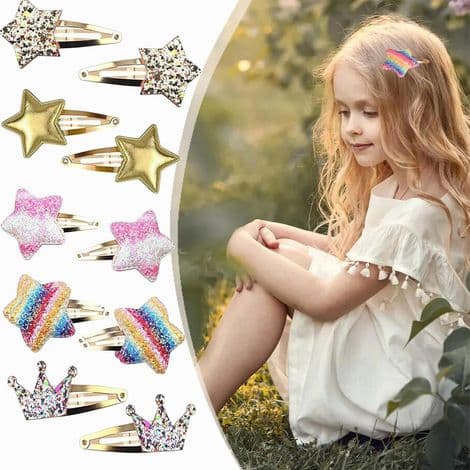 24 jentehårspenner: krone, stjerne, hjerte, sommerfugl, søte glitterspenner for kvinner og barn.
