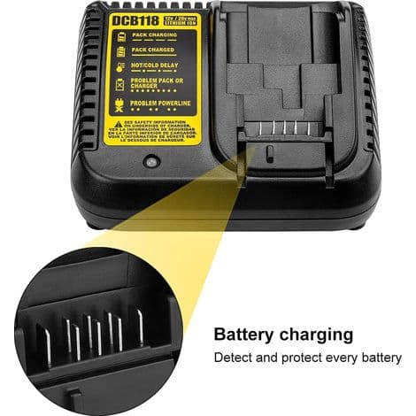 Velegnet til DeWalt 18650 batterioplader, 3A hurtigopladning, sort og gul