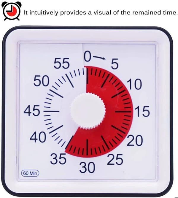 Visuel analog timer, lydløs nedtællingstimer, tidsstyringsværktøj til børn og voksne (sort)