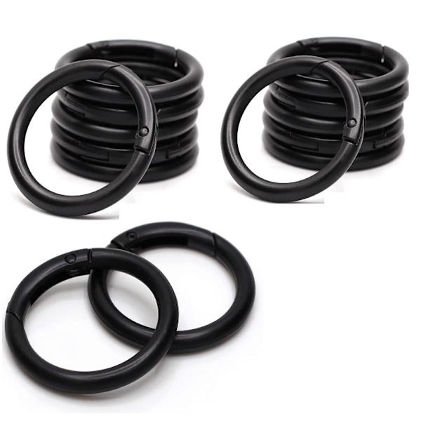 Rund karbinhake / öppningsbara ringar 15-pack Svart