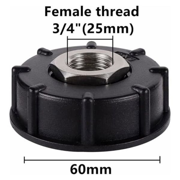 IBC S60X6 vandtankadapter, groft gevind, rørfitting i rustfrit stål, 3/4\" indvendigt gevind.