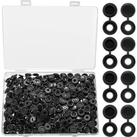250 svarta gångjärnsskruvlock i plast 5 mm C