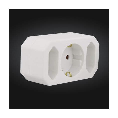 Pluggadapter - 1 jordet plugg + 2 Euro-plugger - Barnesikker - Hvit - 10 x 20 x 20 cm