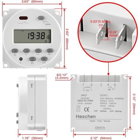CN101A DC 12V 16A SPST Digital Programmerbart Flytende Krystall Bryterrelé