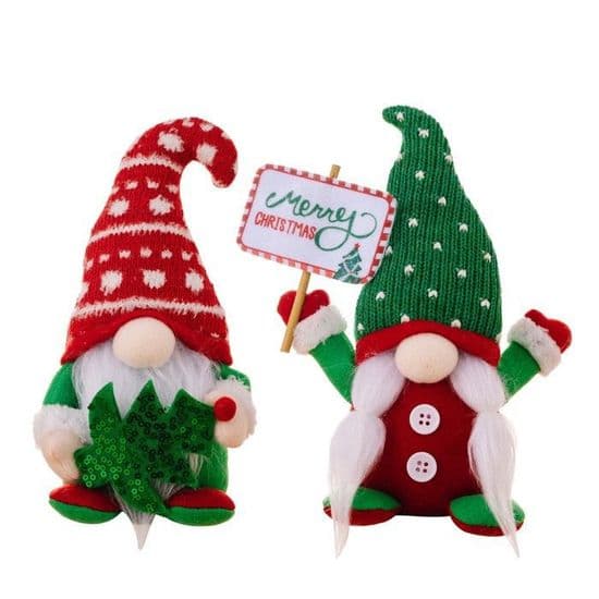 Julegnompynt, 2 stk. julealffigurer, stofbordpynt til julefest, hjem, julegave