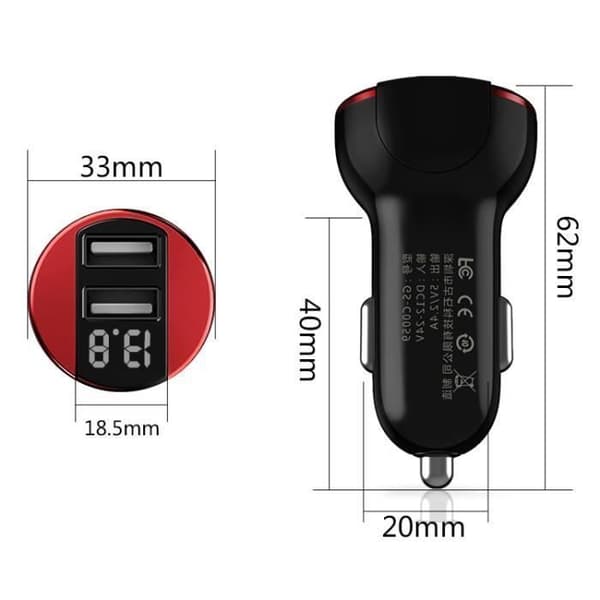 Biloplader - SNAKIOX - 2 USB-porte - Aluminiumslegering - LED Digital Voltmeter - Hurtig opladning